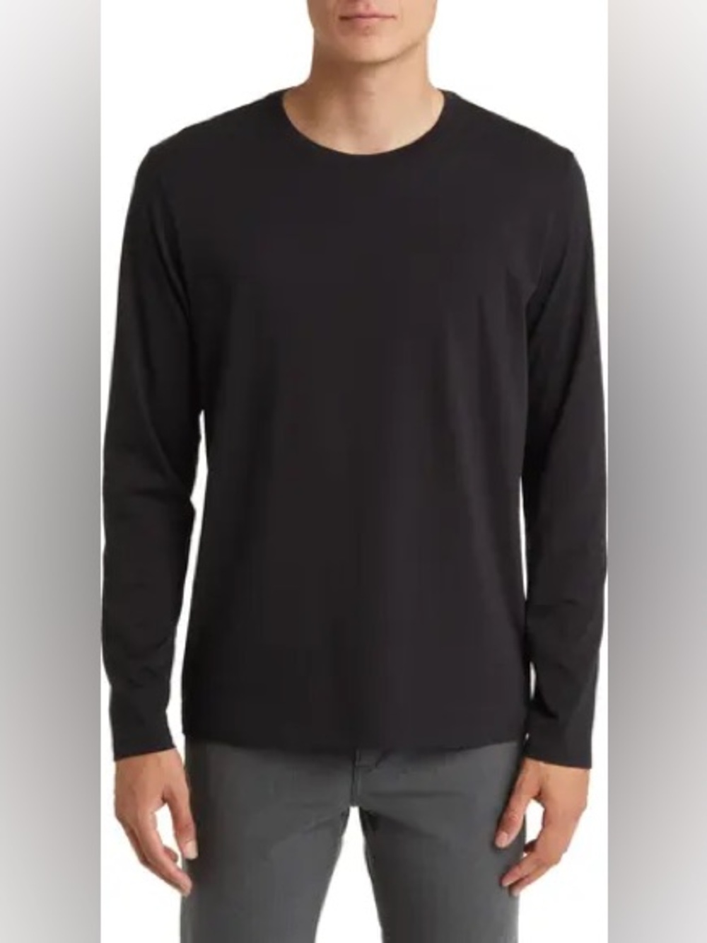 Vince Men's Classic Black Long Sleeve Crewneck Pima Cotton Top - Medium